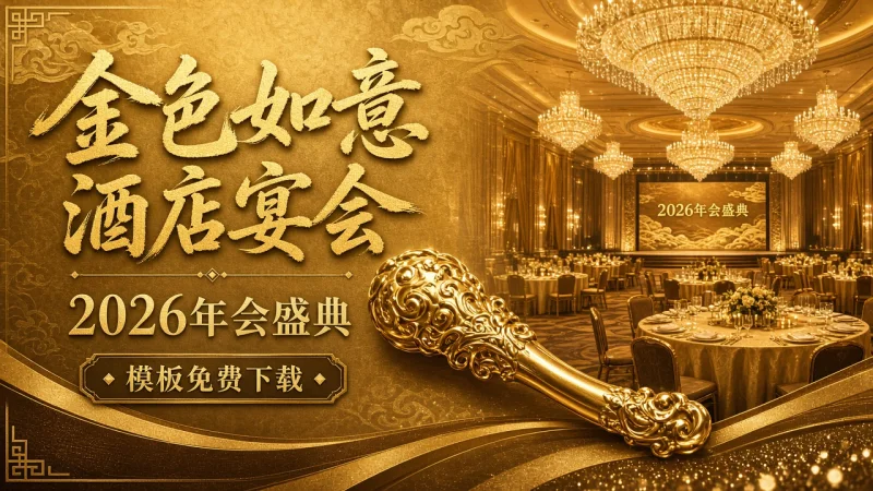 金色如意酒店宴会 2026年会盛典 PPT 模板免费下载