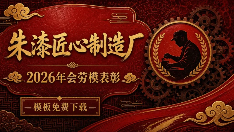 朱漆匠心制造厂 2026年会劳模表彰 PPT 模板免费下载