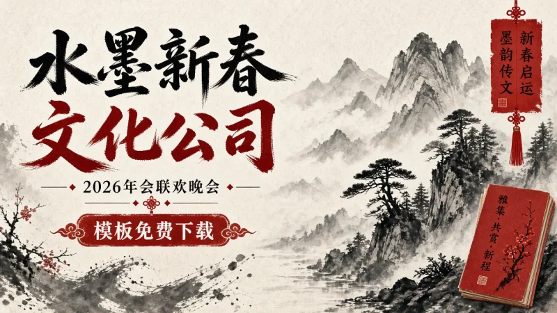 水墨新春文化公司 2026年会联欢晚会 PPT 模板免费下载